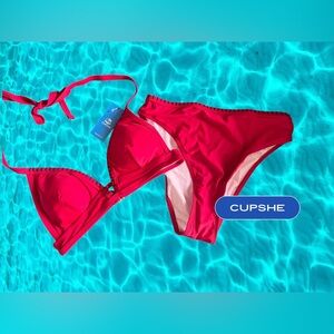 Cupshe Red Bikini Black Stitching Two Piece Cheeky Bottom NWT Size S